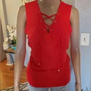 Red lace front Top